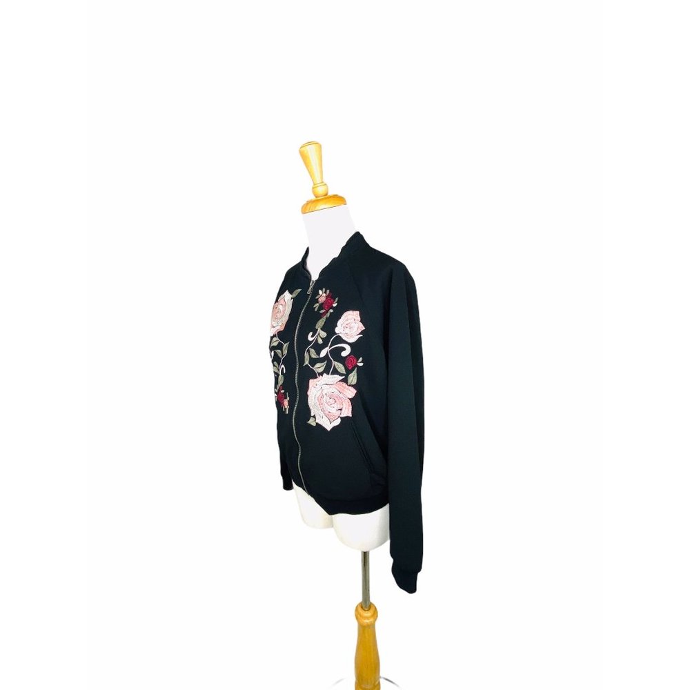 Democracy Embroidered Floral Track Jacket Black Sz M - Picture 10 of 10